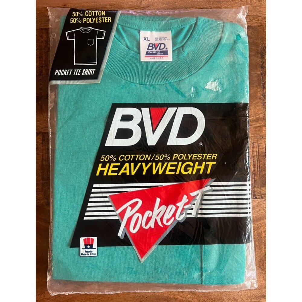 VTG BVD Men's Solid Green Heavyweight Pocket T-Shirt NOS XL 1992 50/50